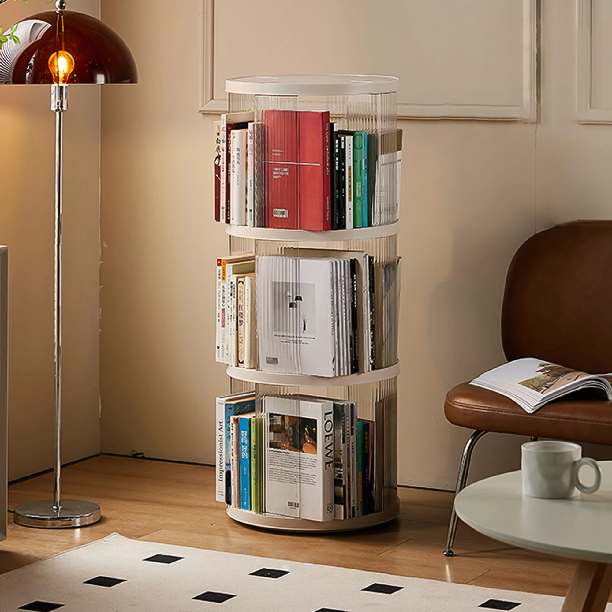 360° Rotating Bookshelf, Small Corner Bookcase with Small Footprint, 3 Tier Floor Standing Bookcase