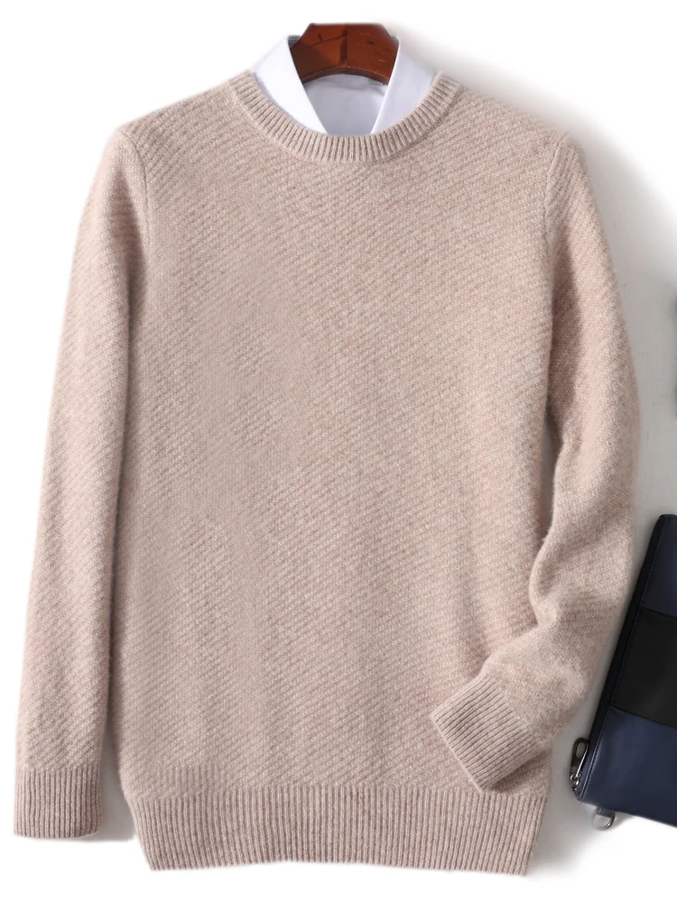 New Autumn Winter Men's 100% Merino Wool Sweater Thick Warm O-Neck Pullover  Large Size Cashmere Jumper Soft Casual Knitwear Top