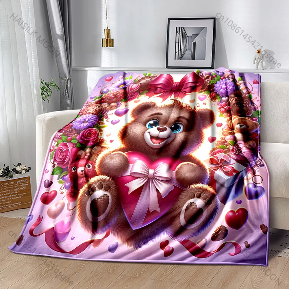 

Flowers Surrounding The Bear Print Blanket Flannel Material Soft Warm for All Seasons Home Outdoor Camping Picnics Luxury Gifts