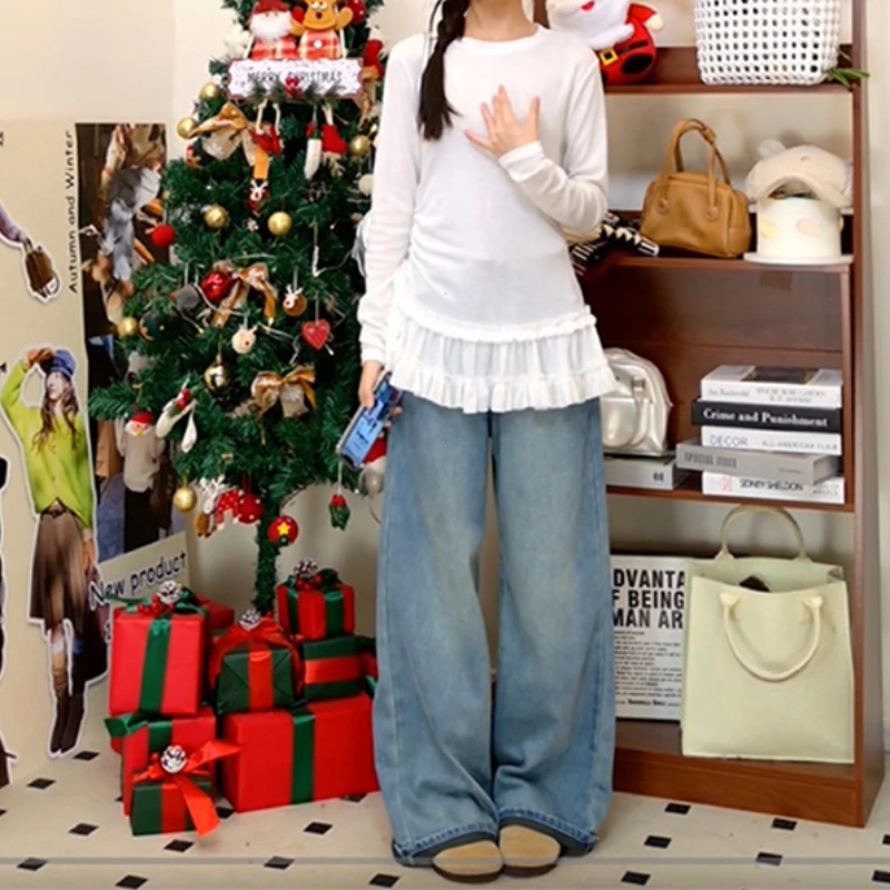 

Красивая балетная футболка с рюшами и длинными рукавами, женская модная осенне-зимняя утягивающая базовая рубашка, топ для внутренней одежды