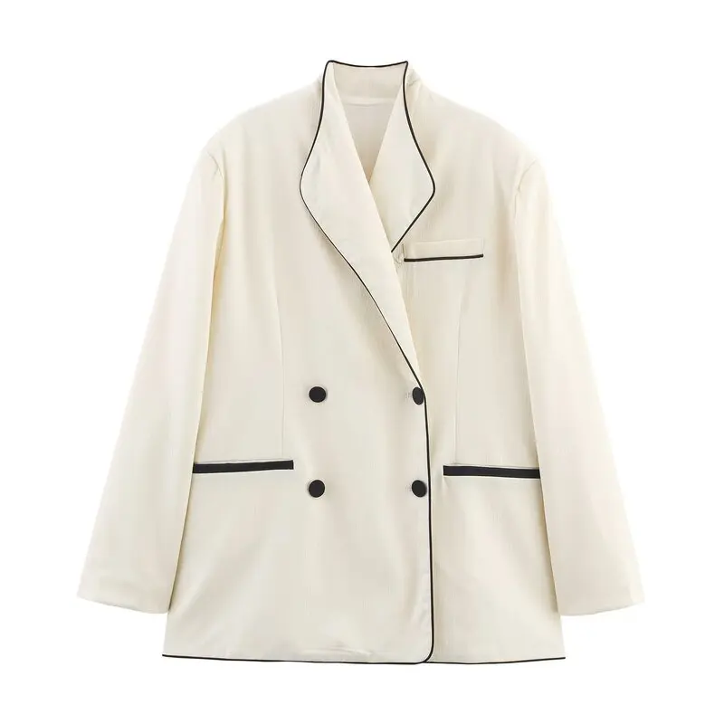 

Лето 2023, женский модный костюм, длинные брюки и дэт с цветной отделкой, универсальный длинный свек на пуговицах