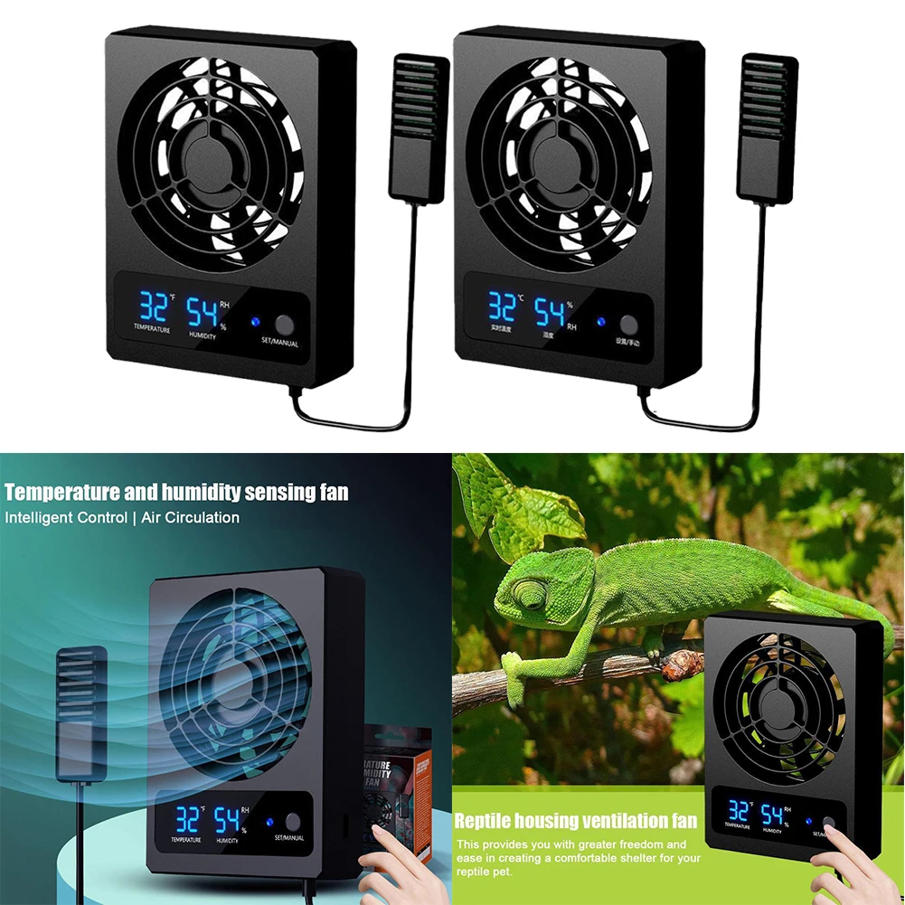 Reptile Fan Temperature Control Fan For Reptile Tanks Compact Air Exchange Device With Digital Readout For Snakes For Amphibians