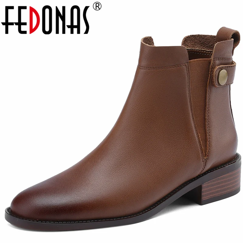 

FEDONAS Newest Retro Classic Women Short Boots Office Lady Working Shoes Woman Autumn Winter Genuine Leather Ankle Boots 2023