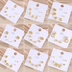 SUNSLL Cubic Zircon Geometric Stud Earrings Set Classic Gold Color Small Earring For Women Girls Party Jewelry Accessories