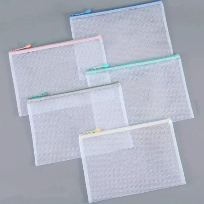 

5-1pcs Mesh Zipper Pouch Document Bag Waterproof Zip File Folders A4 School Office Supplies Pencil Case Storage Bags for Student