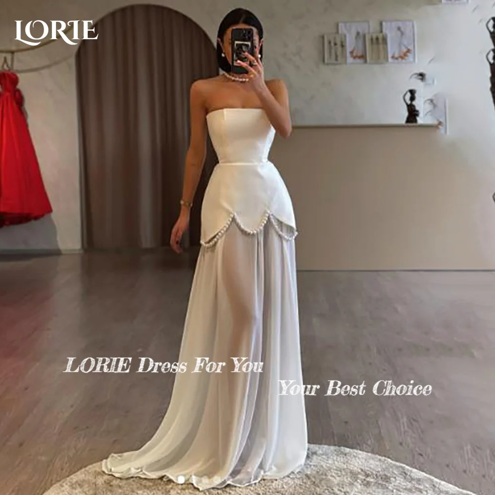 LORIE Pearls Wedding Dress Strapless A-line Princess Ribbon Bride Gown Illsion Customized Tulle Corset Bride Dress молодожены