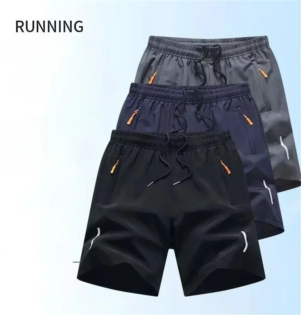 Mens Summer Quick Dry Athletic Work Shorts Casual Hiking Pants Shorts with Zipper Pockets Loose Fit Plus Size Outdoor Trousers