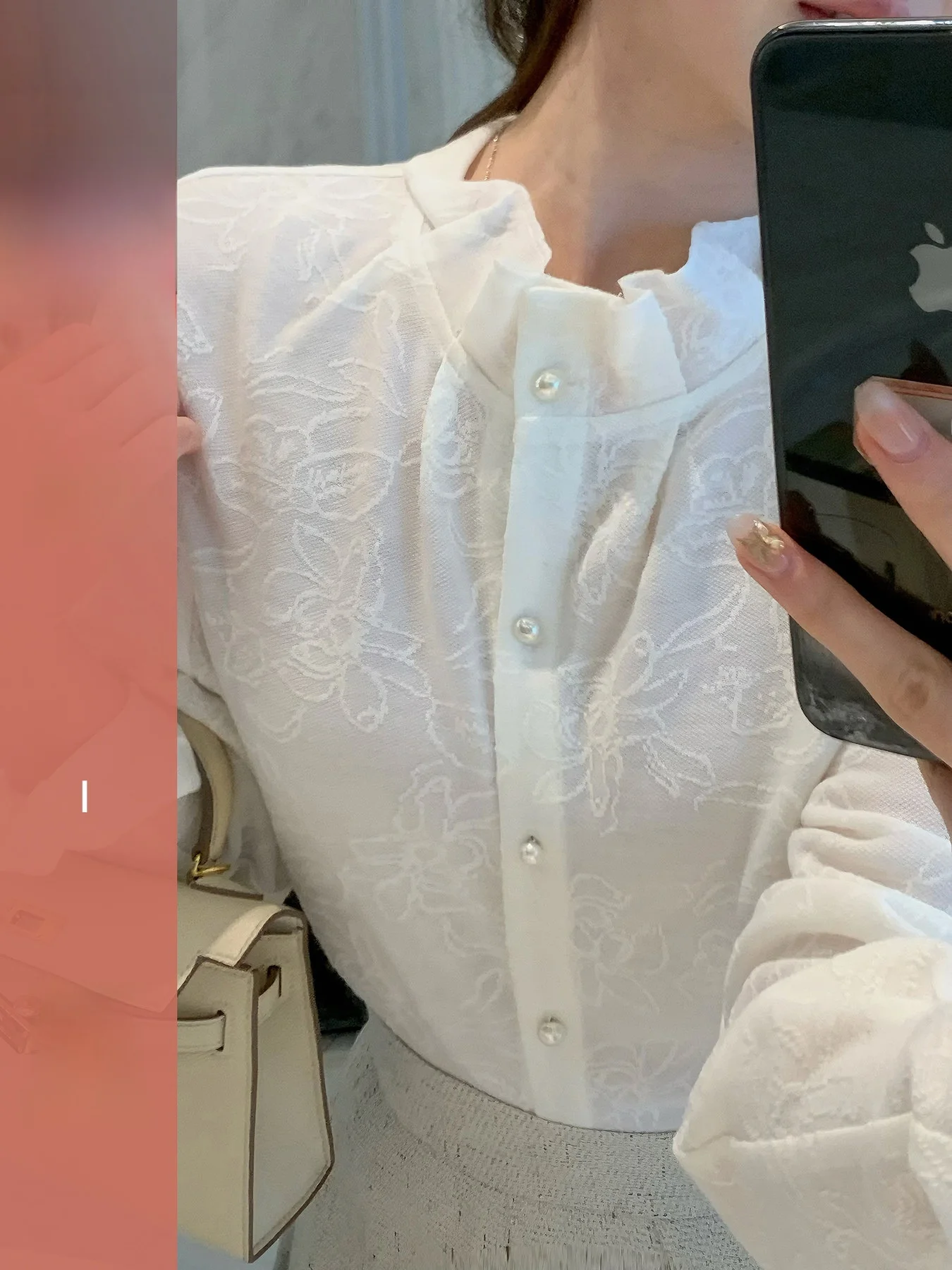 

Spring Women's Shirt Huangzuozuo Embroidered Flounce Stand Collar Wool Blend Long Sleeve French Style Loose Fit Fashion