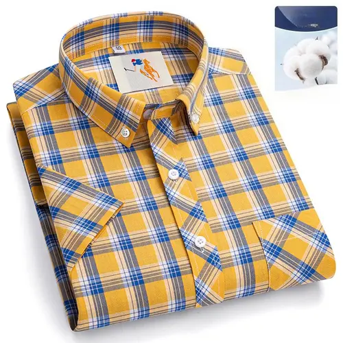 Plus Size 9XL 100% Cotton Thin Summer Short Sleeve Shirts for Men Slim Fit Formal Casual Plain Shirt Soft Plaid Hawaiian Clothes - Image 16