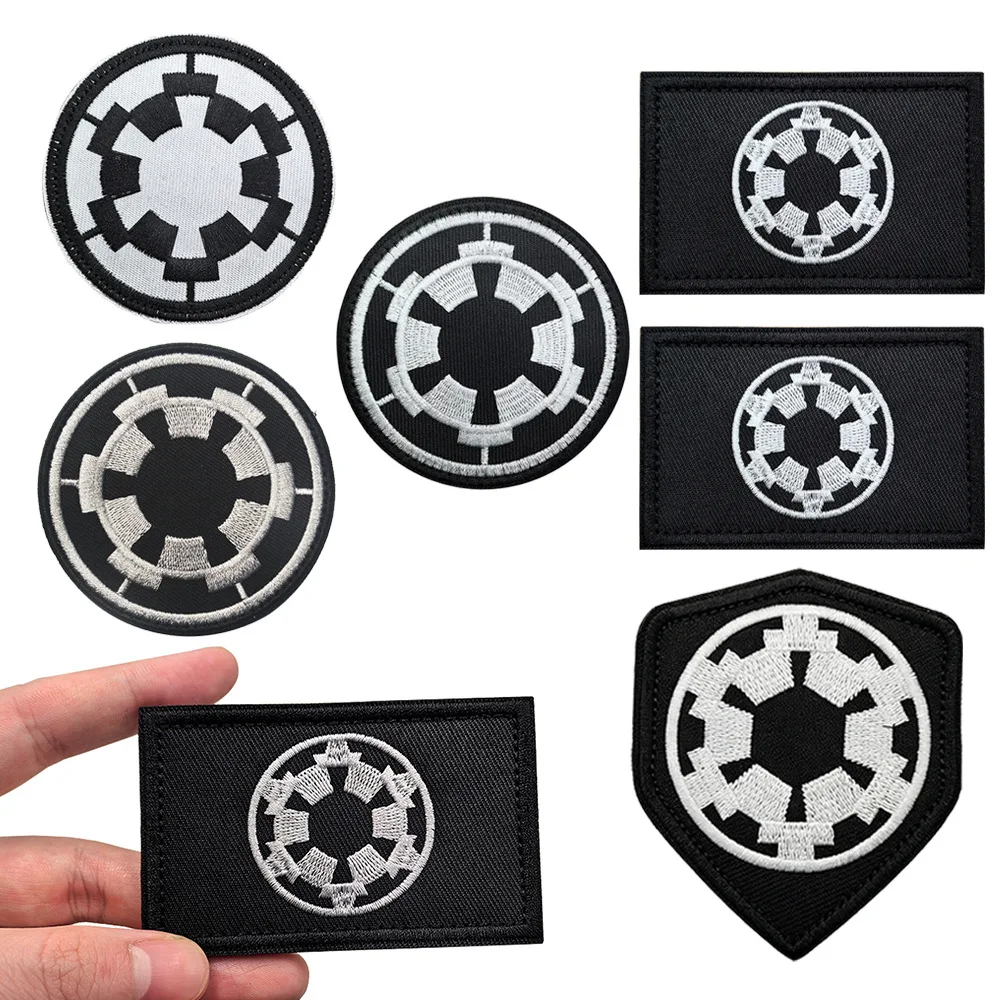 Schwarz-weiße Sechsgang-Kreis-Patches mit Klettverschluss, Stickerei-Aufnäher für DIY-Rucksack, Tasche, Hut, Basteldekoration, Reparatur-Applikation zum Nähen