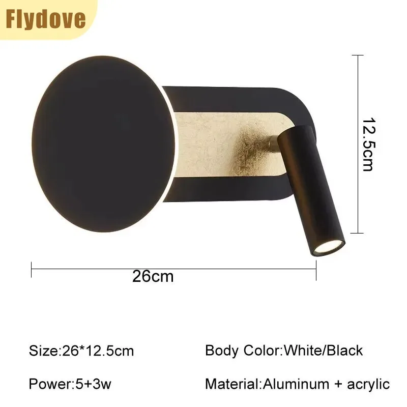 Bedroom LED Creative Warm Corridor Bedside Background Wall Light with Switch Rotatable Spotlight Indoor Decorative Wall Light