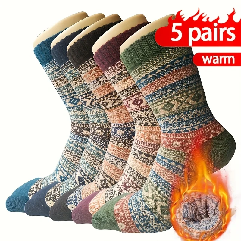 

5 pairs of winter retro thick warm socks, soft and comfortable, outdoor sports warm socks - the best gift for women and men