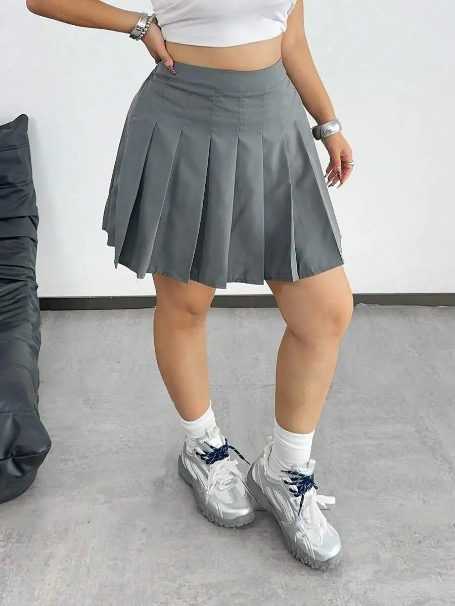 

Плиссированная мини-юбка с высокой талией для женщин - большие размеры