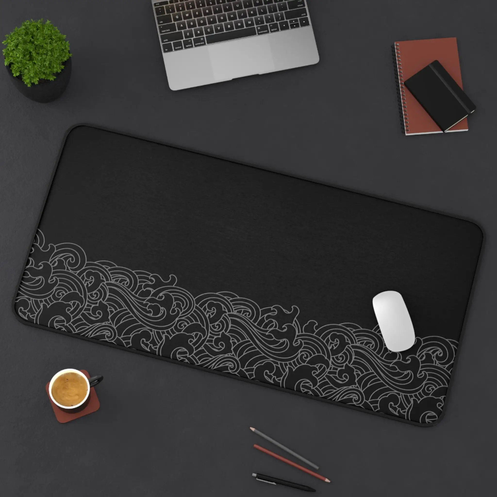 Japanese Black Wave Desk Mat, Non-slip and Waterproof Gaming Mouse Pad, Minimalist Office Decor Mat, A Perfect Gift for Friends.