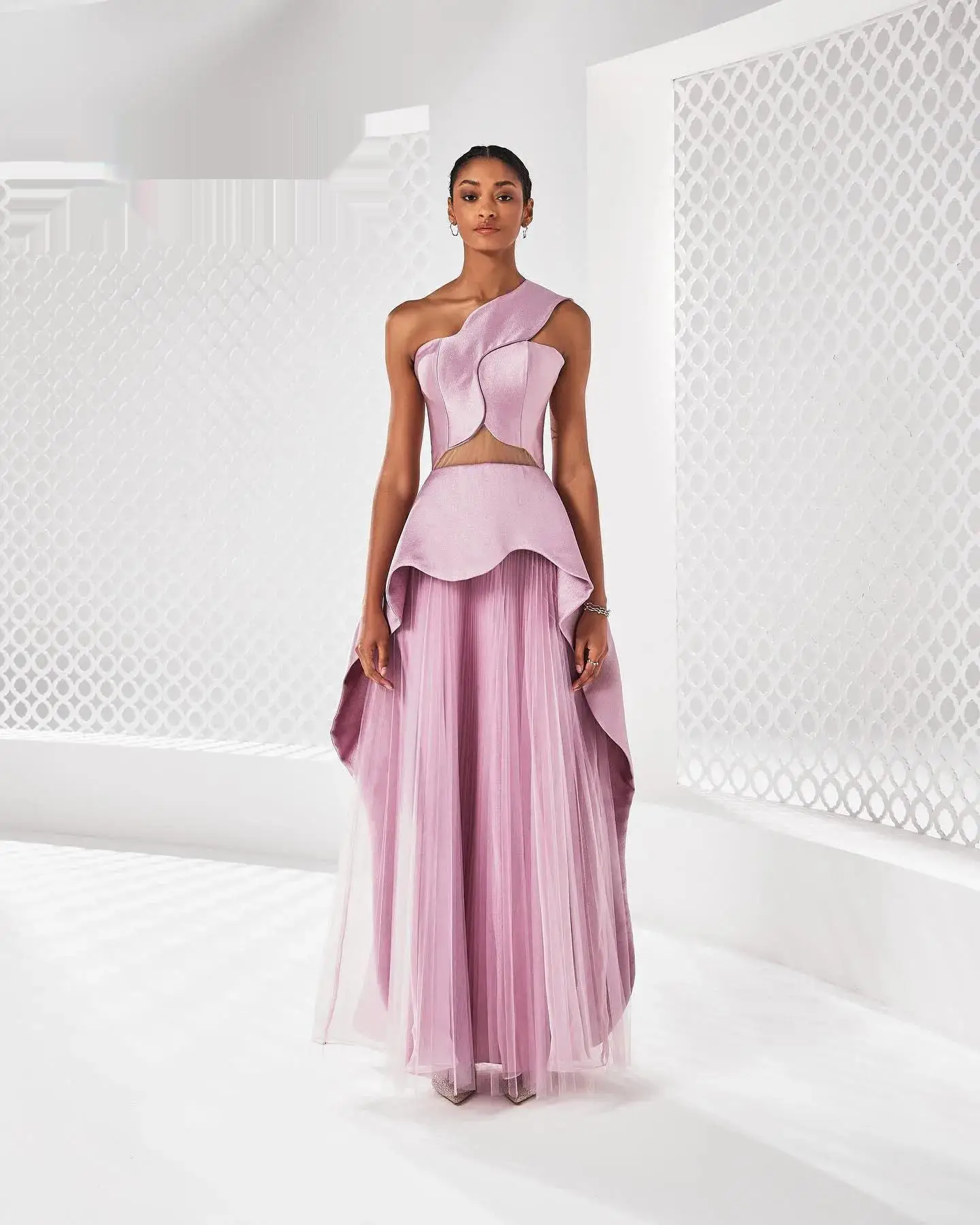 Vestido de noche rosa de un hombro para mujer, vestido de noche hasta el suelo, vestido de verano de barrido, vestido de fiesta elegante para mujer de Dubái 2024