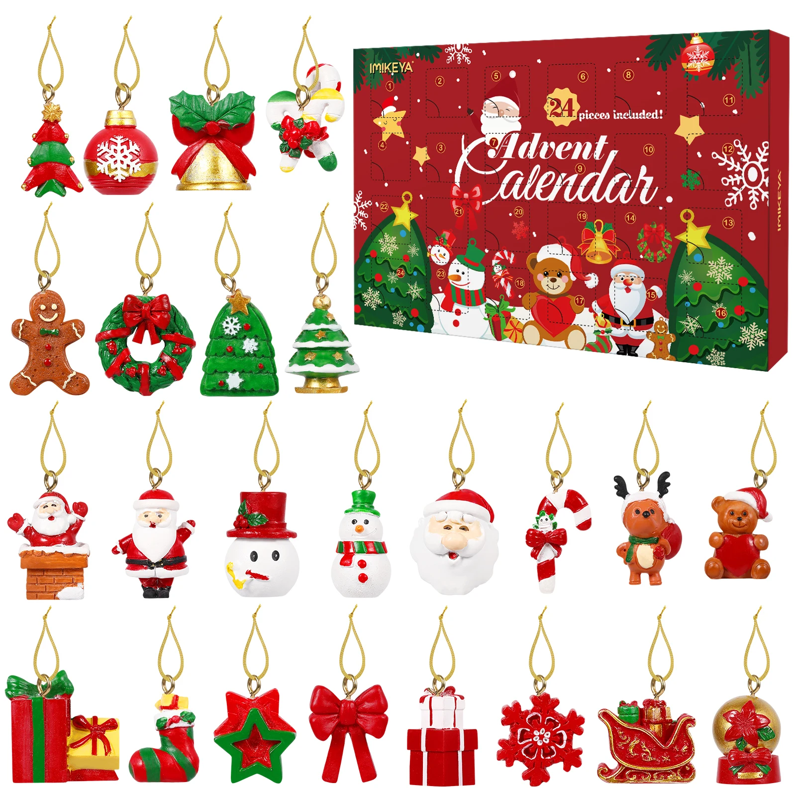 

24Pcs Miniature Resin Christmas Ornaments Themed Countdown Calendar for Pretend Play Language Development Creative