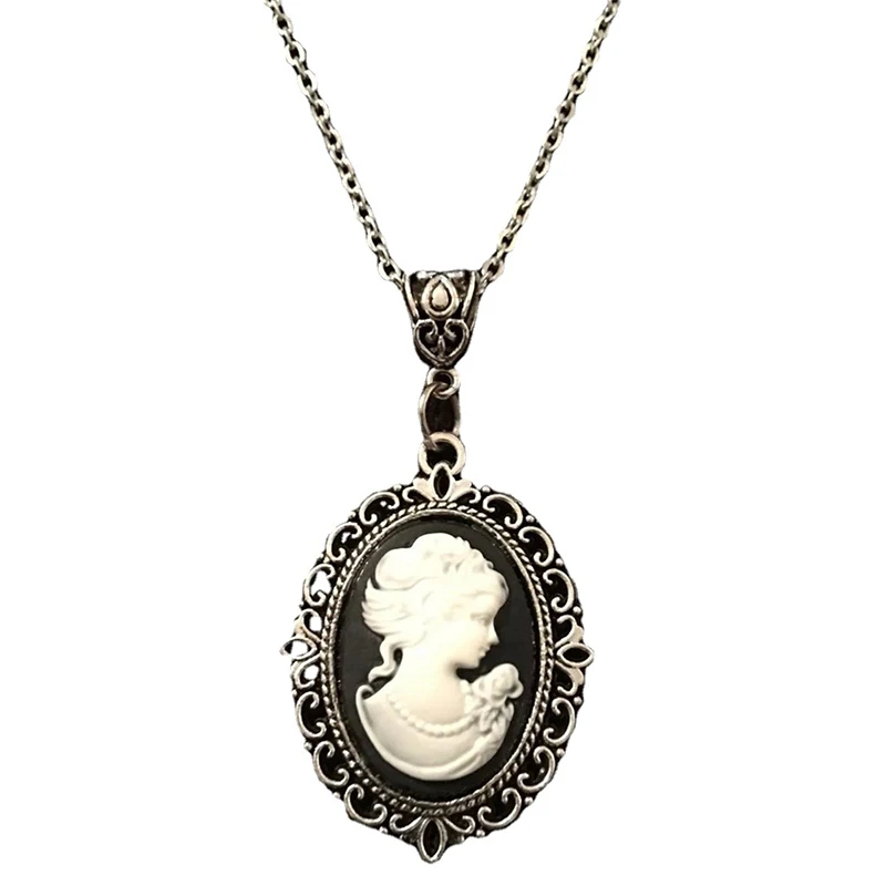 Schöne Cameo-Halskette, gotischer Schmuck, Vintage-Viktorianischer Schnitzanhänger, Choker für Damen und Mädchen – Detail 6