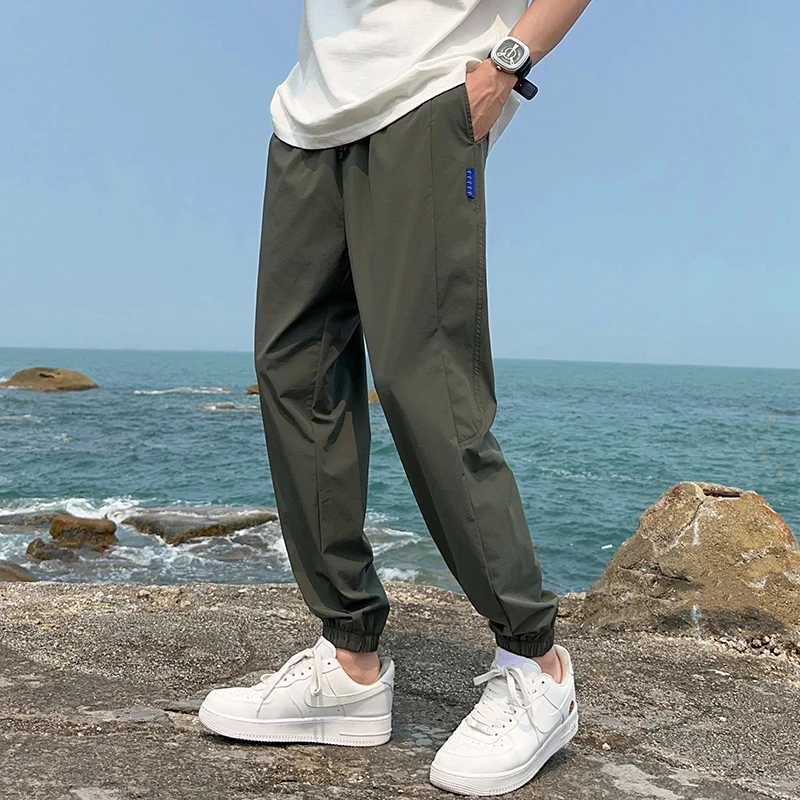 

Bloomers Harem Cargo Trousers Solid Color Elastic High Waisted Pockets Casual Men's Clothing Spring Autumn Preppy Style Pants