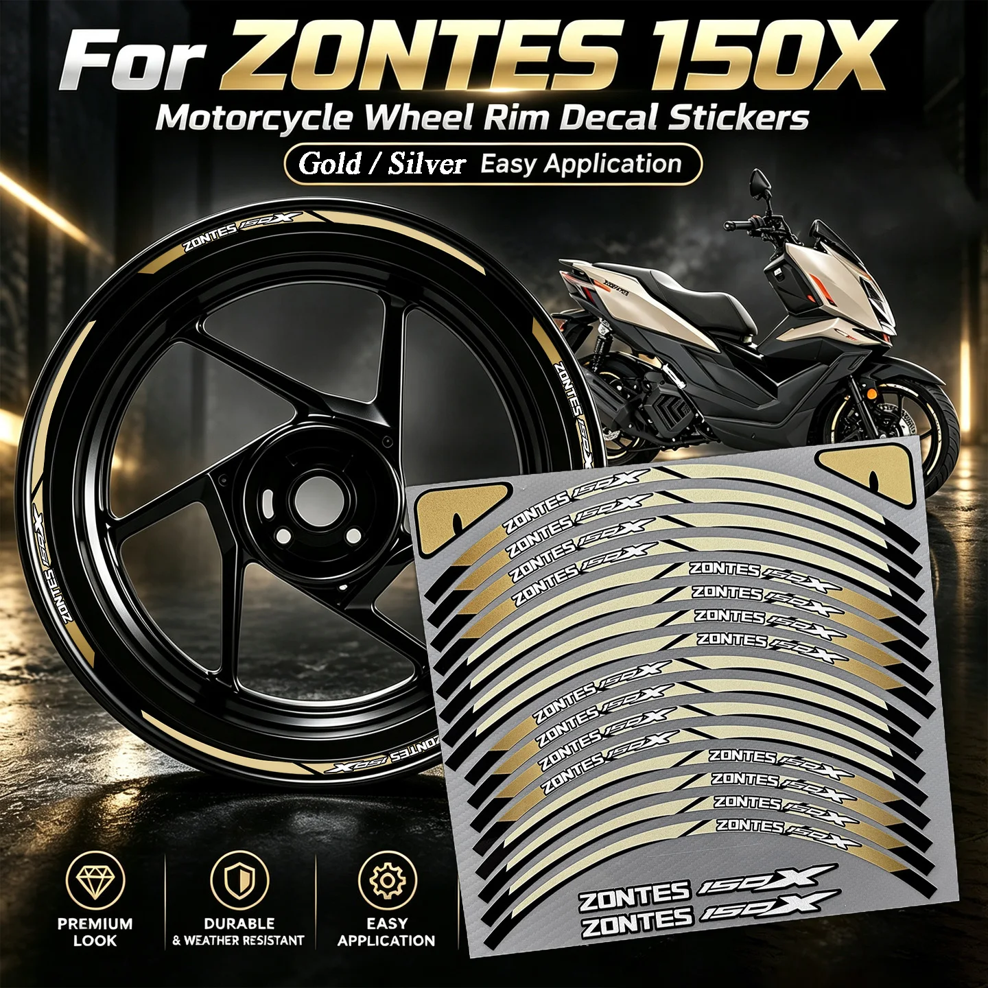 For ZONTES 150X 150 X 14'' 13'' Reflective Scooter Wheel Hub Stickers Moto Motorcycle Rim Vinyl Accessories Decals Waterproof