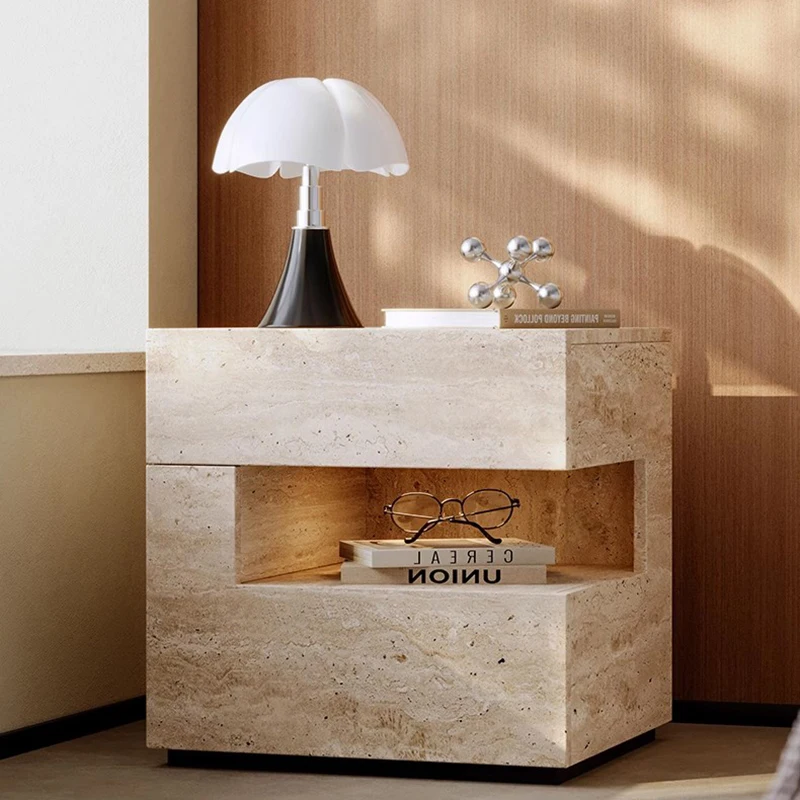 Wabi Sabi Minimalist Komodinler Dikdörtgen Trendy Premium Glam Komodinler Yatak Odası Gizli Depolama Mesilla De Noche Mobilya