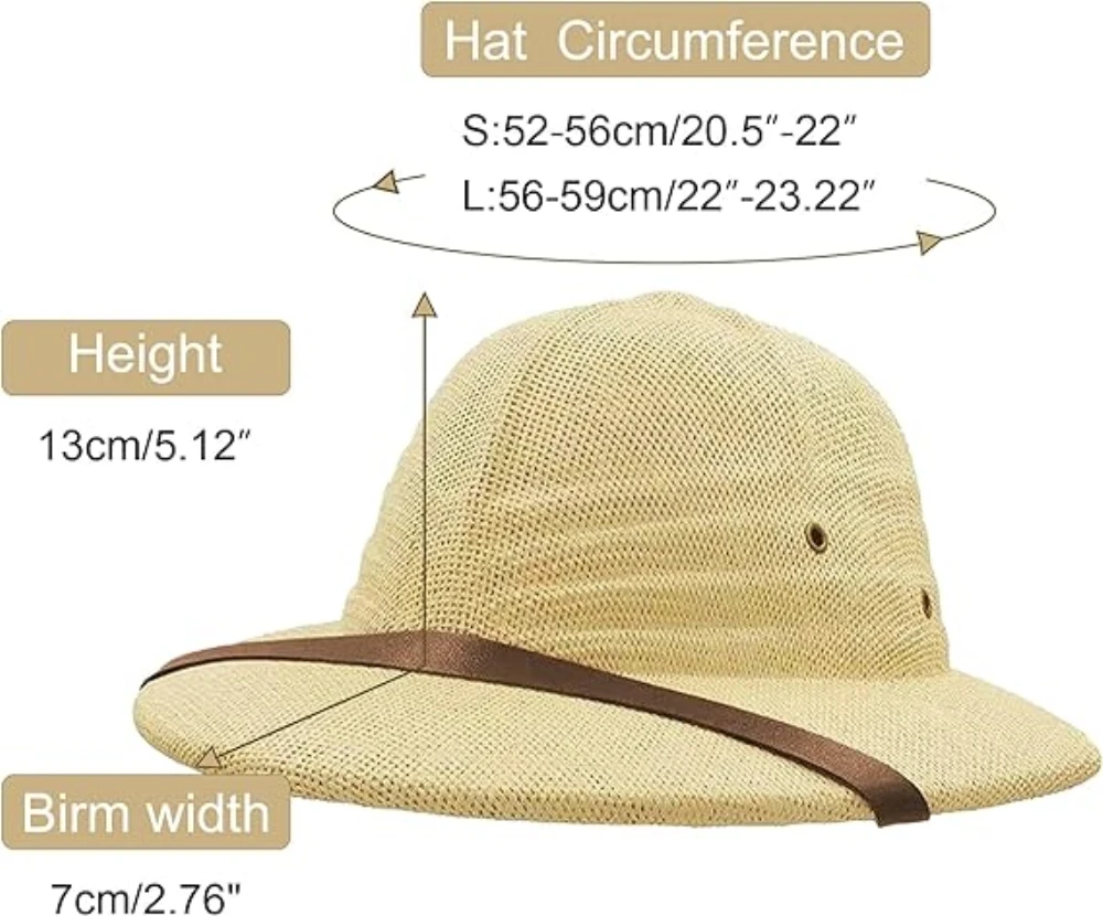 100% Straw Helmet Pith Sun Hat Summer Men Vietnam War Army Hat Dad Boater Bucket Hats Safari Jungle Miners Cap