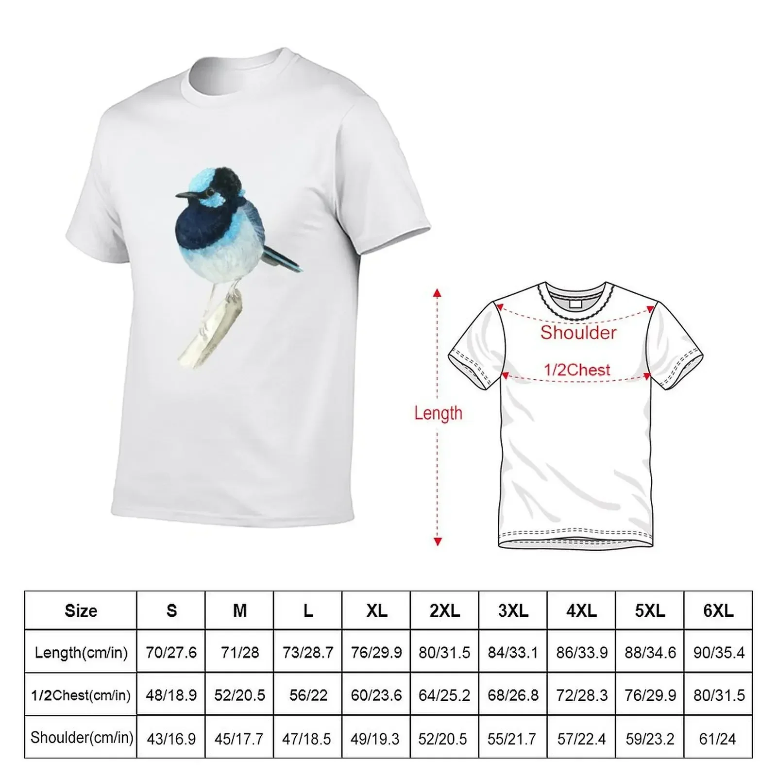 Superb Blue Fairy Wren, Australian Native Bird Watercolour T-Shirt tops basketball graphic tees fitted t shirts for men