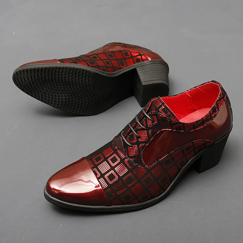 Brand 2025 Men's High-heeled Leather Shoes Fashion Red Wedding Dresses Shoes For Men Luxury Formal Shoes Man zapatos de vestir