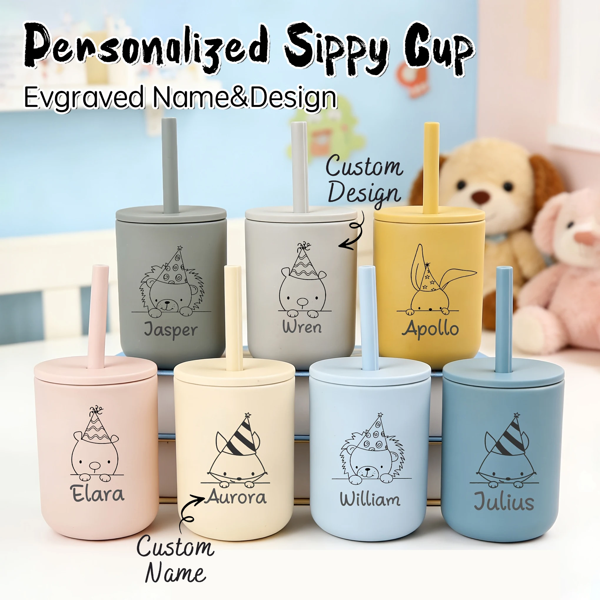 1pc Custom Baby Cup Silicone Training Cup for Children, Sippy Cup for learning Kid Drink Cup