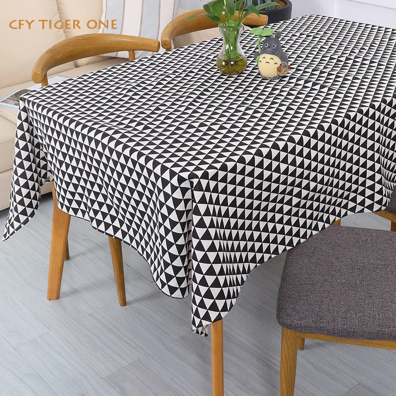 

Japanese Cotton Linen Black white gray triangular geometry Rectangular Tablecloth Resistant Coffee Table Mat Table Cover