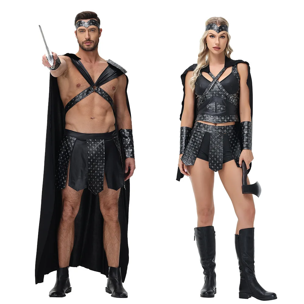 Disfraz de Guerrero Espartano para Parejas, Conjunto para Representaciones Escénicas de Halloween, Versión Femenina, Traje de Luchador Romano Antiguo, Fibra de Poliéster