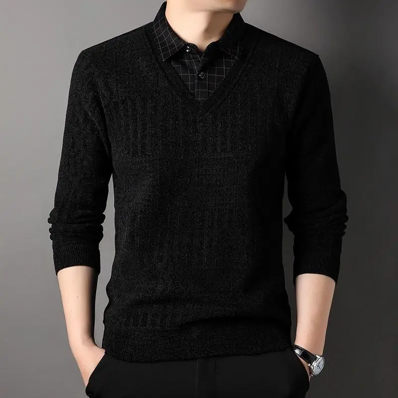 

Men Plus Fleece Plaid Polo Shirts Autumn Winter New Streetwear Business Lape Long Sleeve Pullover Loose Warm Tops JJ257