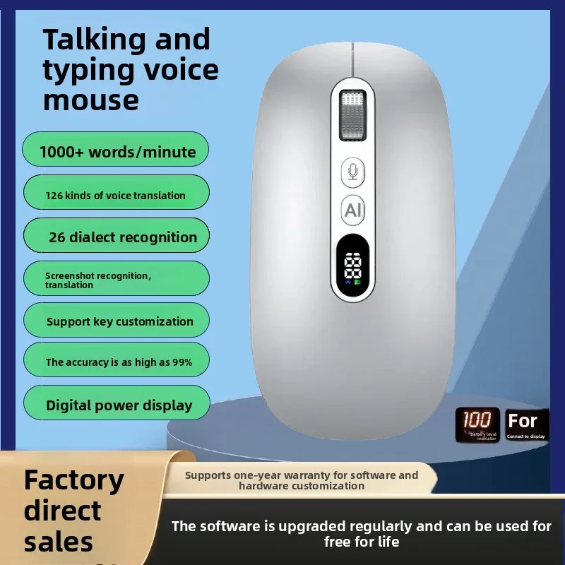 Ai Voice Mouse Three Mode Wireless Bluetooth Rechargeable Digital Screen Typing Translation Search Business Office Study Laptop