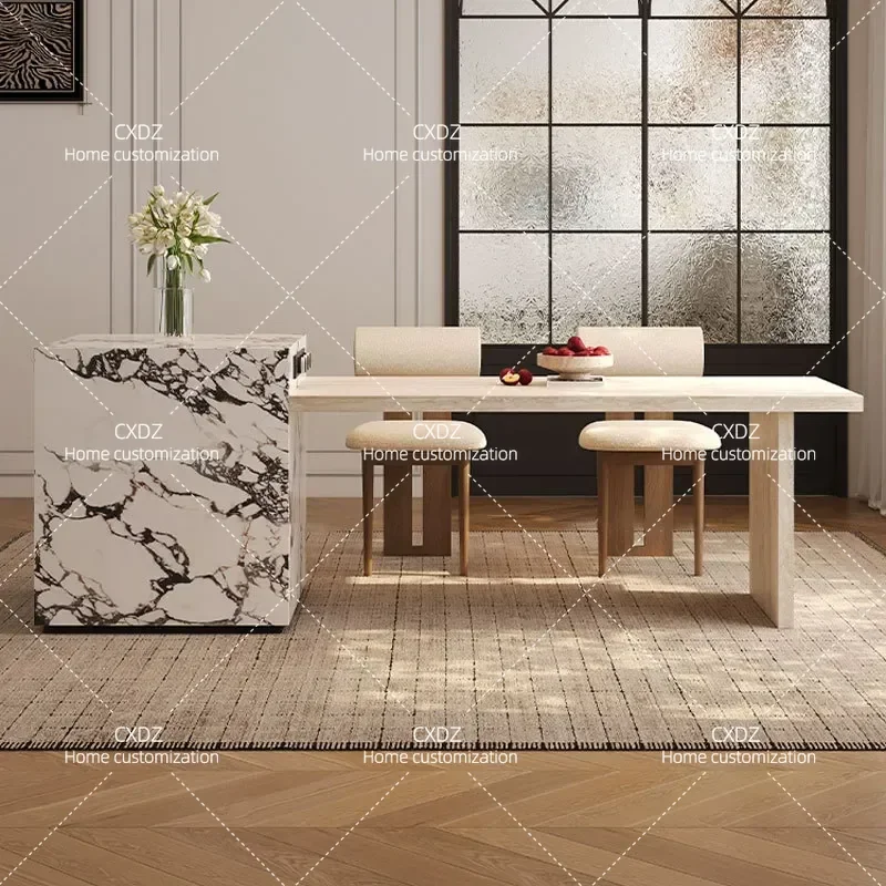 Cream Light Luxury Simple Rock Slab Island Dining Table Integrated Household Retractable Open Kitchen Oven Dining Table
