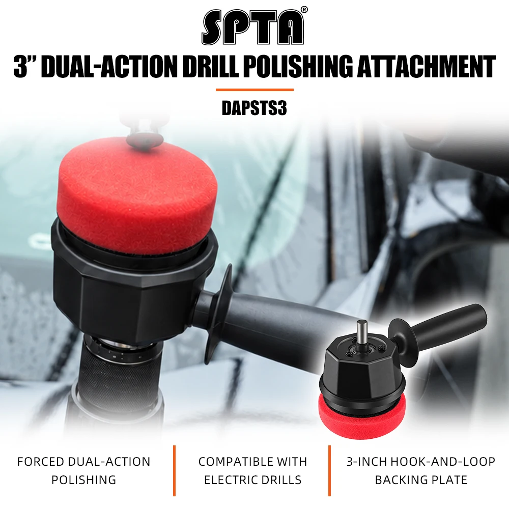 SPTA Dual Action Power System Tool, Forced DA Polisher Adapter Detailing Tool with 3Pcs Polishing Pads for Cordless Drill