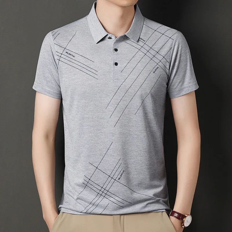 Marca BROWON 2025, novedad de verano, camiseta de seda de hielo de Color sólido, pantalón corto informal de negocios para hombre, Polos de manga para hombre, ropa