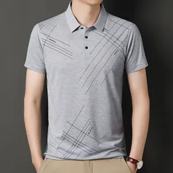 BROWON Brand 2026 Summer New Solid Color Ice Silk T Shirt Men Business Casual Short Sleeve Polo Shirts for Men Clothing