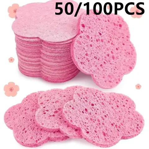 10/50/100PCS 재사용 가능한 페이셜 스폰지 패드 하트 모양 압축 페이셜 천연 페이셜 클렌징 패드 클렌징을위한 엑스 폴리 에이 팅 