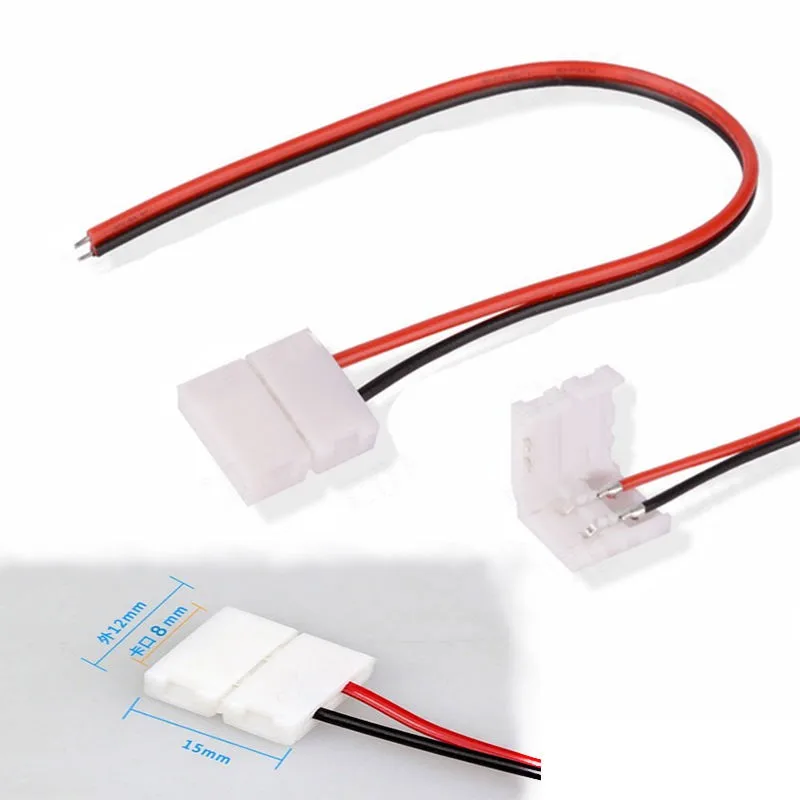 20PCS No Soldering 2Pin 8MM 10MM LED Strip Connectors Terminal Wire Connector 220V For 2835/5050 2PIN Single Color LED Strip