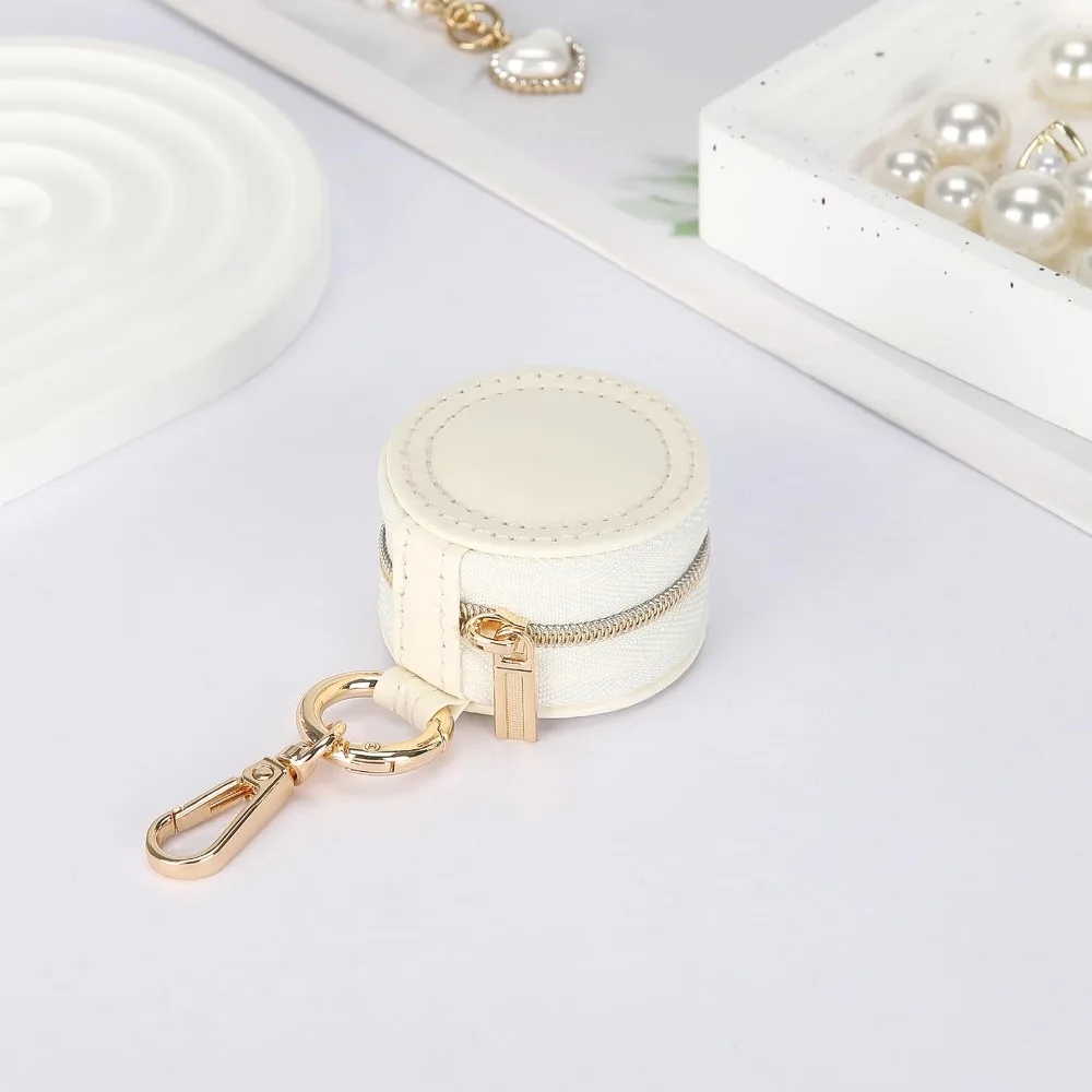 Mini Portable Jewelry Storage Bag Necklace Ring Earring Organizer Storage Case With Keychain Round Minimalist Jewelry Box Women