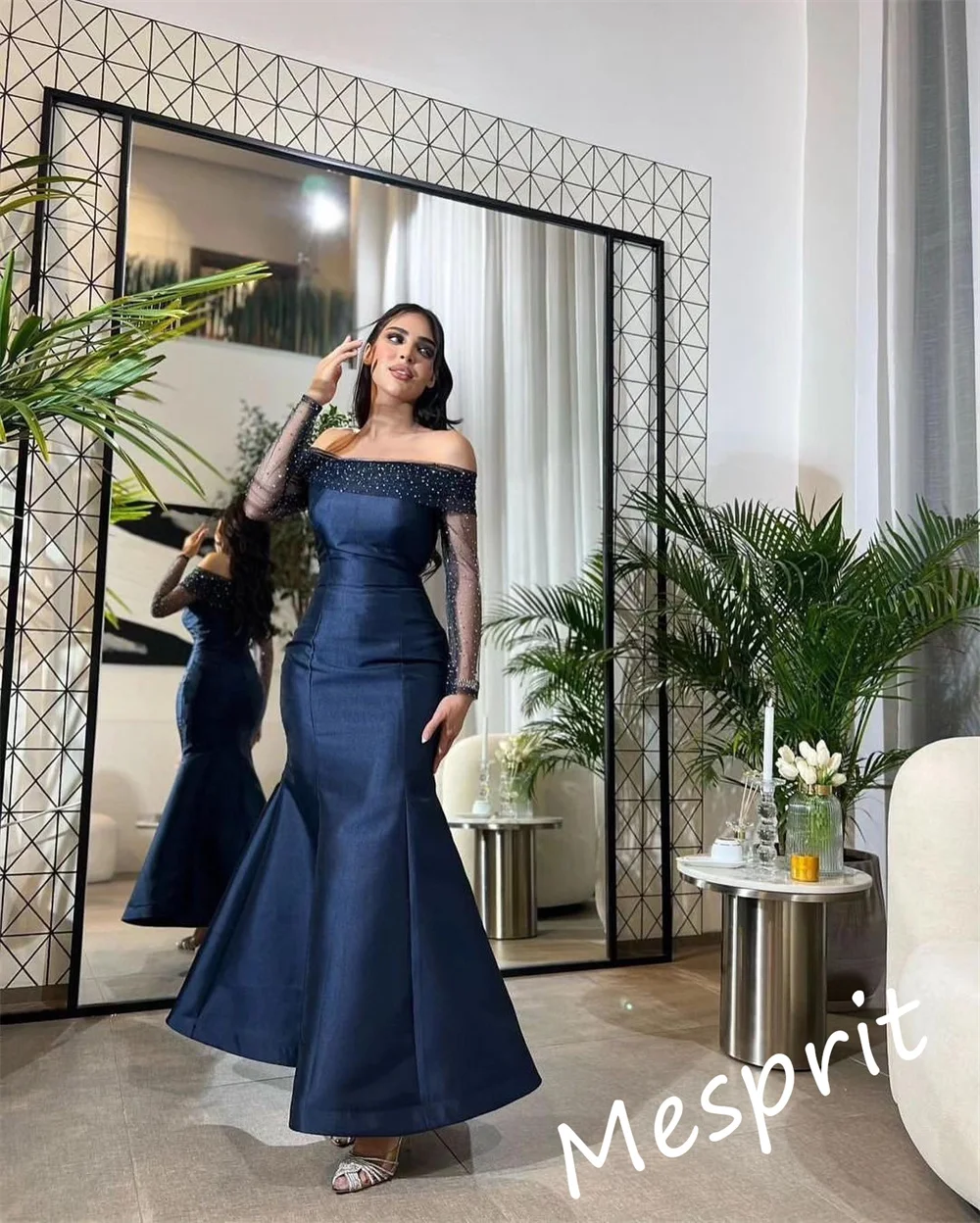 Elegant Off-the-shoulder Mermaid Floor Length Quinceanera Dress Beading Tulle Satin Formal Occasion Gown فساتين سهرة Вечернее