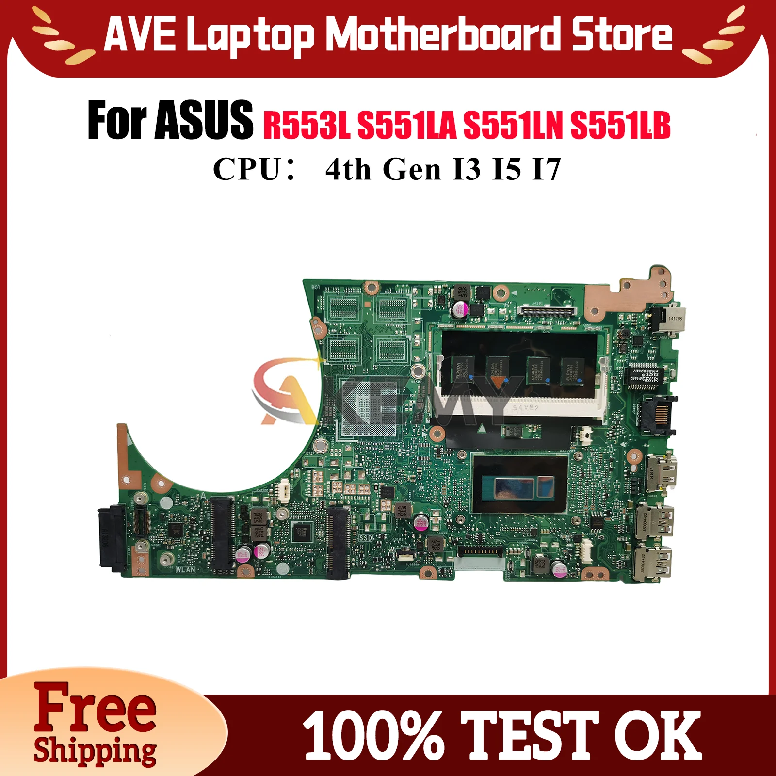 

S551LA Материнская плата для ноутбука ASUS VivoBook S551L S551LN S551LA S551LB R553L Материнская плата для ноутбука с процессором I3 I5 I7 100% тест в порядке