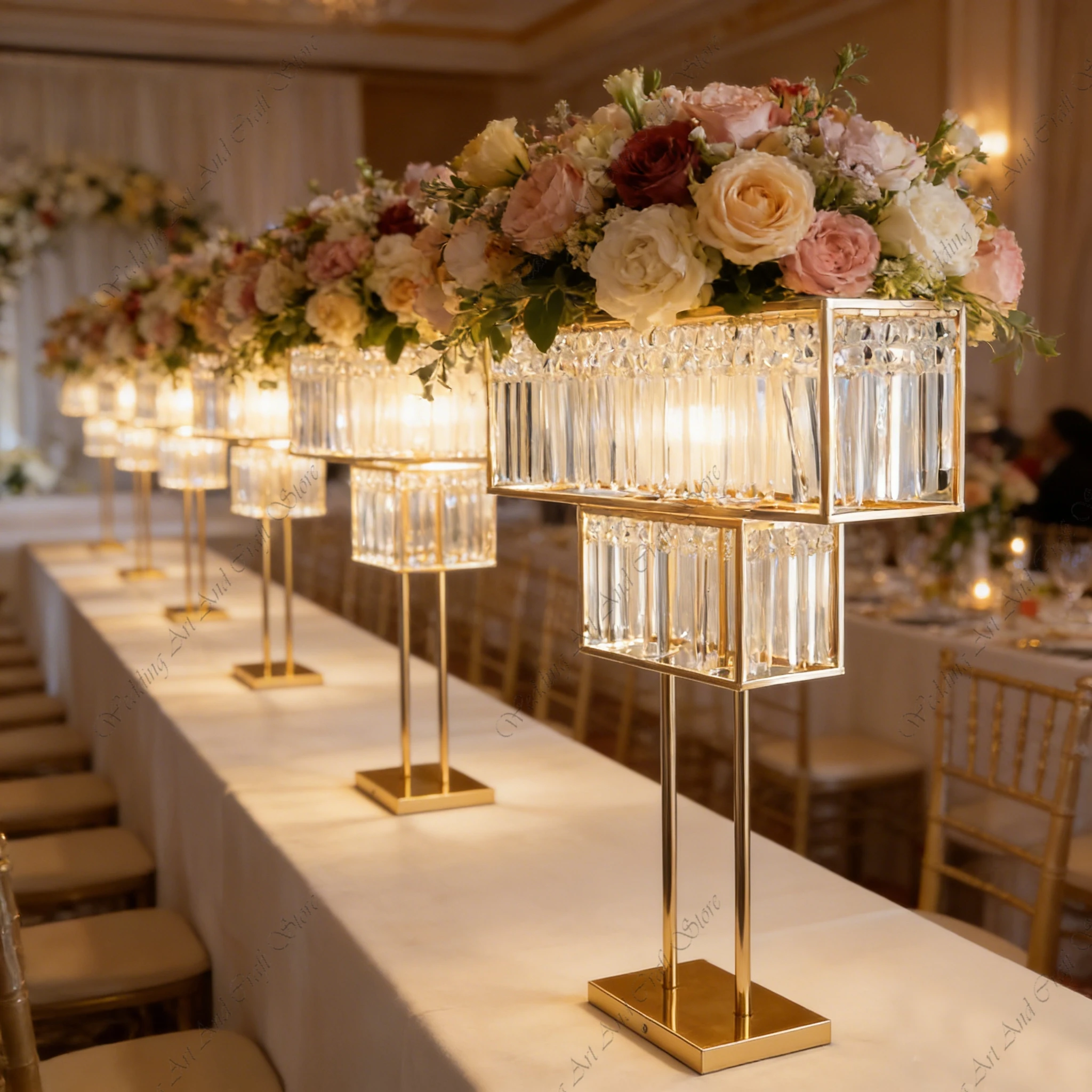 

Набор из 6 штук: Золотые железные подставки для цветов F30 (100-150 см) с кристаллами, элегантные, для свадебных дорожек и центральных композиций, для декора мероприятий, ivy812