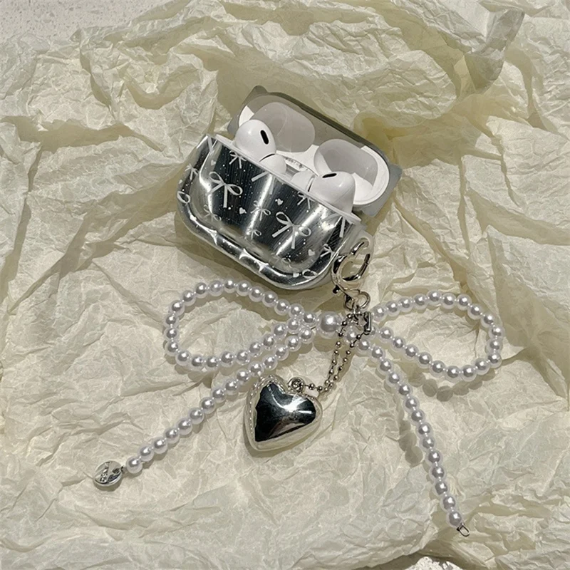 Funda protectora para auriculares con lazo 3D, diseño en forma de corazón, funda protectora a prueba de golpes