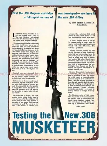 1963 firearm rifle gun Testing MUSKETEER Firearms metal tin sign wall decals