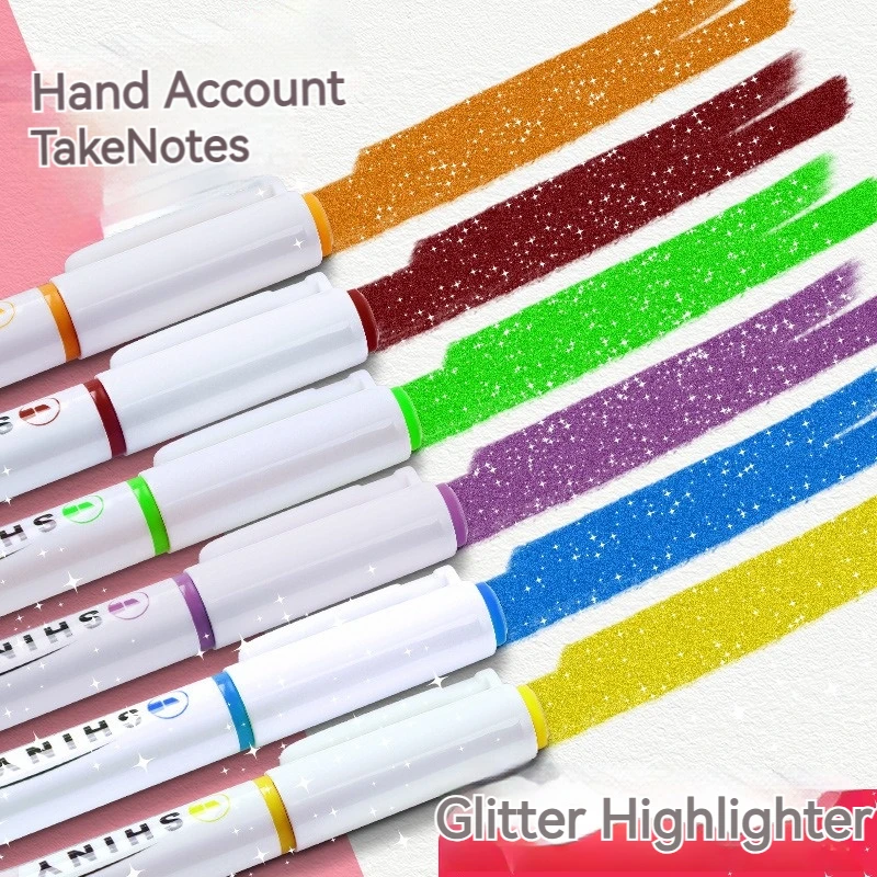 4PCS Sparkling Pink Highlighter Star River Handwritten Pen with High Appearance Value Key Classroom Note Marking Colored Pen