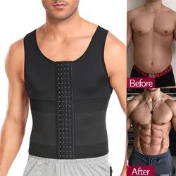 4 Rows of Hook Vest Tummy Control Waist Trainer Tank Top Mens Body Shaper Compression Shirts Shapewear Slim Abdomen Belt Sheath