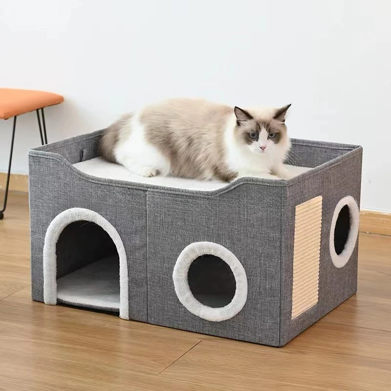 Pet Nest Four Seasons Universal Cat Nest Double Layer Multi-hole Sisal Grinding Claws Pet Supplies Semi-close Foldable Cat House