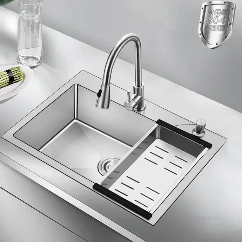 Modern Thickened Kitchen Sinks for Restaurant Brushed Metal Multi-functional Sink Simple Commercial Kitchen Sink for Dining Room