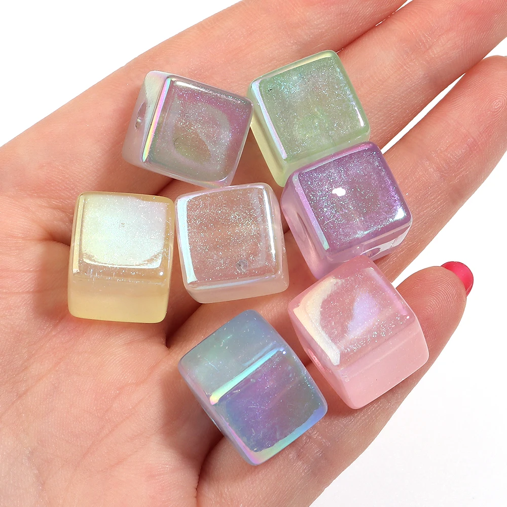 10 Stück/Set Leuchtende Quadratische Acrylperlen mit Großem Loch, lose Abstandshalterperlen für DIY Armband, Halskette, Schmuckherstellung, Zubehör – Detail 6