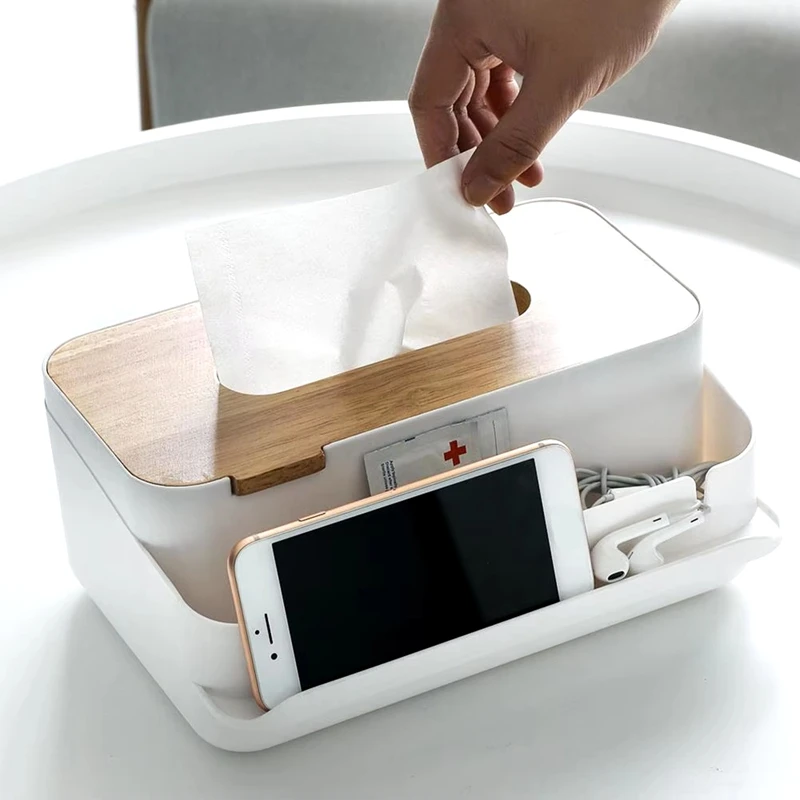 Multifunctional Tissue Box Tissue Bracket Distributor With Wooden Organizer Kitchen Bedroom Decoration